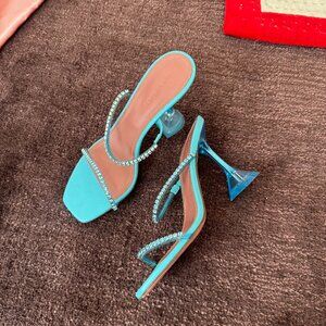 Amina Muaddi Heels Ice Blue Mules, Designer heels